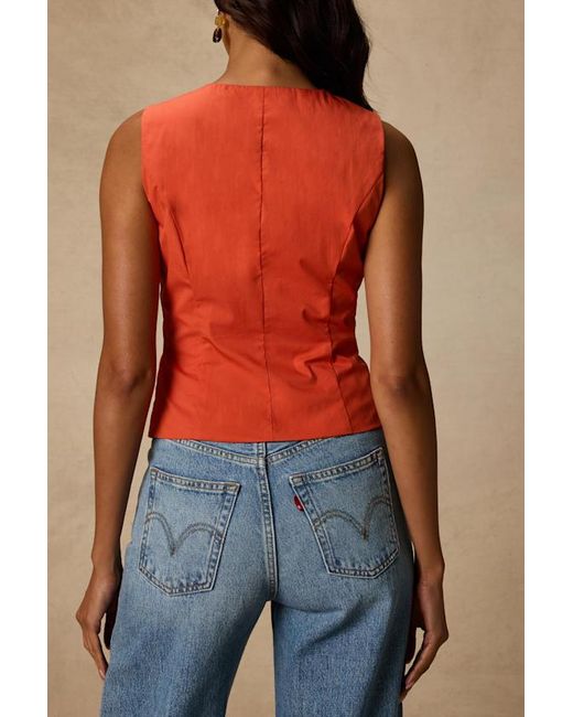 Lulus Orange Seasonally Lovely Scalloped Button-Front Poplin Top