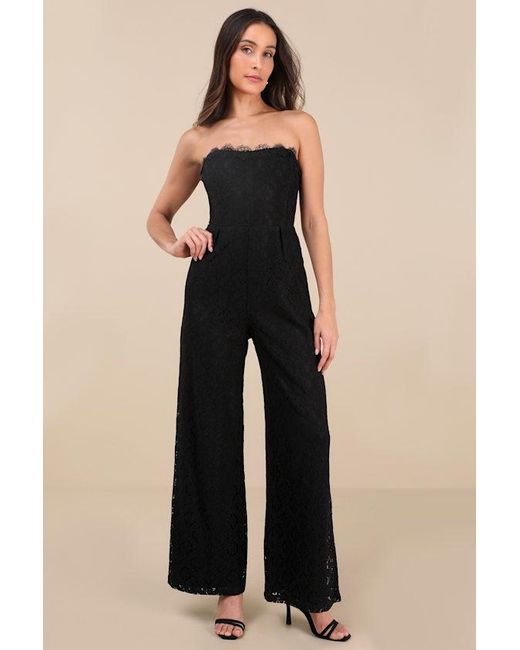 Lulus Black Intriguing Elegance Lace Strapless Jumpsuit