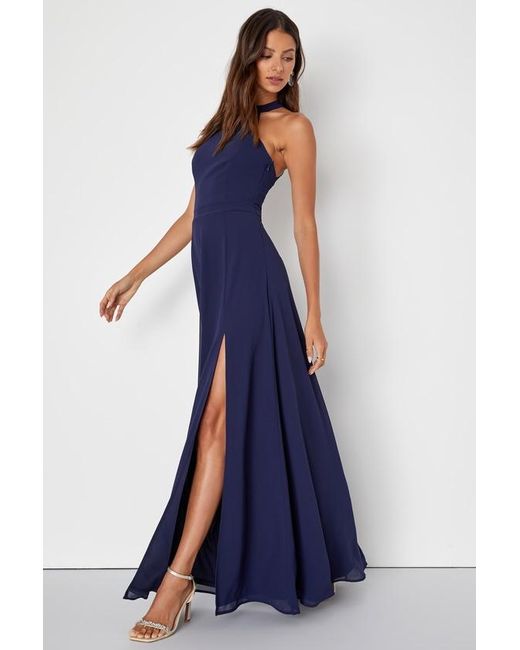 Lulus Blue Confidently Charismatic Backless Halter Maxi Dress