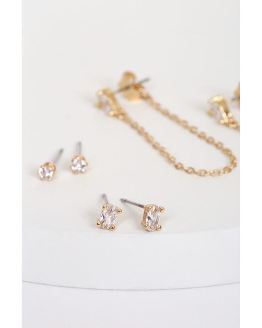 Lulus Natural More For Me Rhinestone Earrings Set