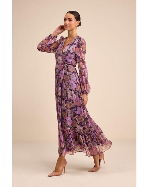 Lulus Pink Feeling Sweet Floral Print Long Sleeve Wrap Maxi Dress