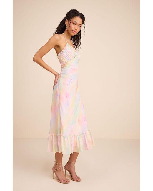 Lulus Natural Jamaya Multi Abstract Floral Lace-Up Midi Dress