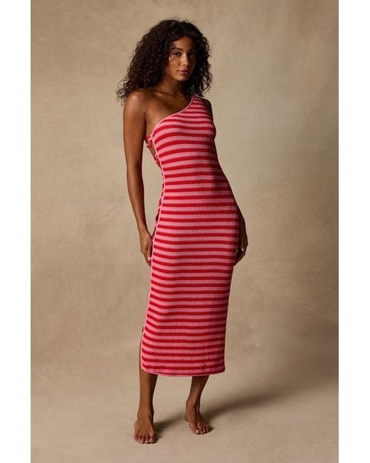 Lulus Pink Murica And Striped Cutout Midi Swim Cover-Up