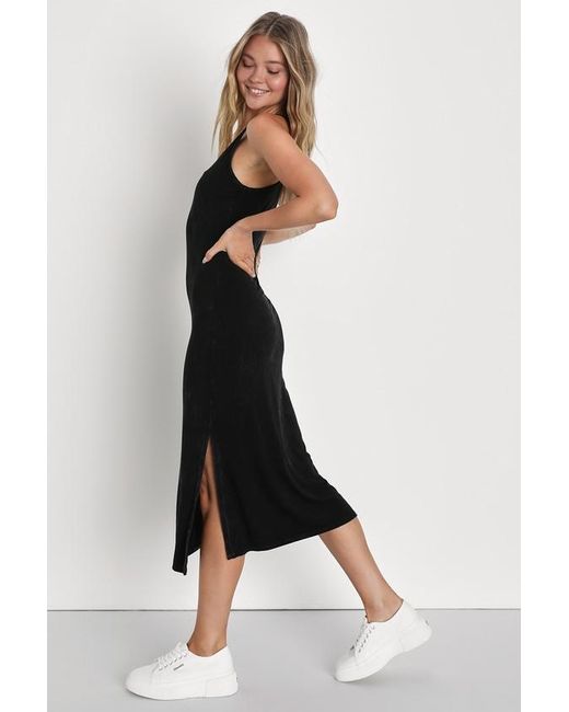 Lulus Black Strollin' On By Washed Sleeveless Midi Dress