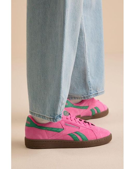 Reebok Pink Club C Grounds Uk Atomic And Upgrade Suede Leather Sneakers