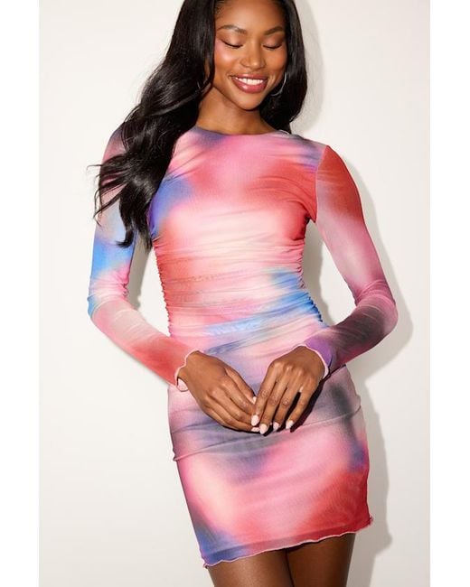 Lulus Pink Andaya Multi Abstract Mesh Backless Mini Dress