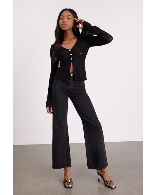 Lulus Black Freesia Pointelle Knit Button-Front Cardigan