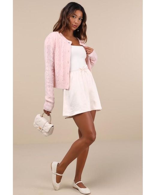 Lulus Pink Delicate Aesthetic Cream Satin Bow Mini Skirt