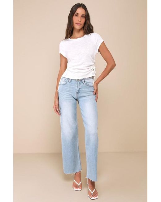 Lulus White Sweet Forever Burnout Ruched Short Sleeve Tee
