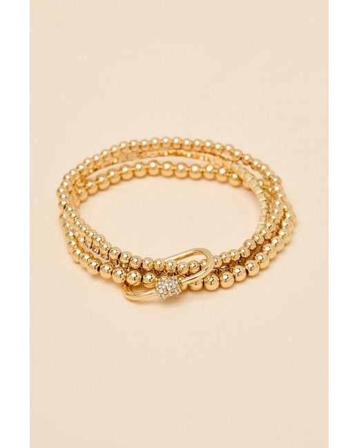 Lulus Brown Fontaine Beaded Rhinestone Three-Piece Bracelet Set