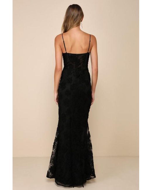 Lulus Natural Sultry Direction Floral Lace Sheer Bustier Maxi Dress