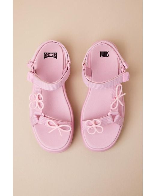 Camper Pink Twins Floral Bow Strappy Flatform Sandals