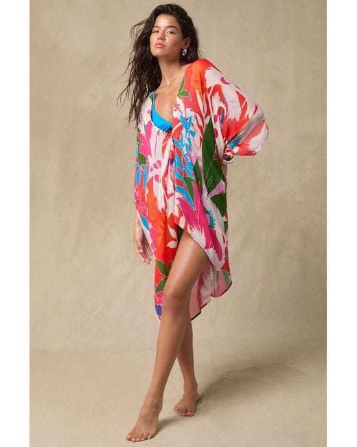 Lulus Red Manihi Multi Tropical Print Button-Front Swim Cover-Up