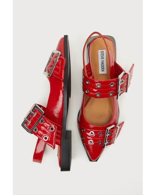Steve Madden Red Graya Patent Studded Buckle Slingback Flats