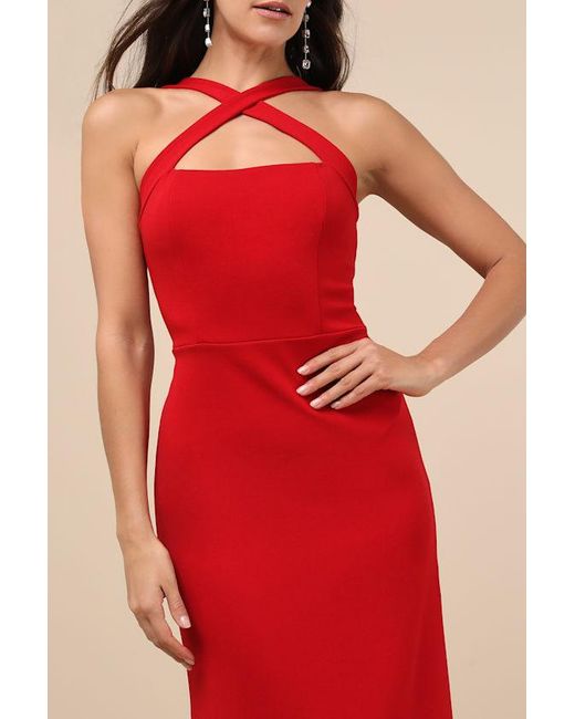 Lulus Red Perfectly Demure Backless Column Maxi Dress