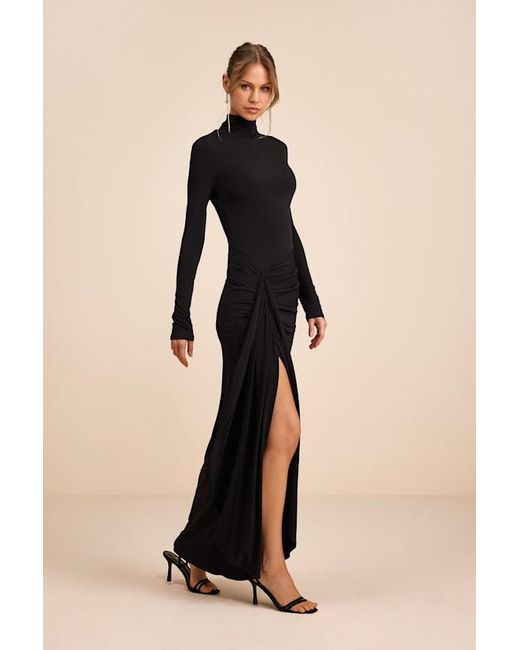 Lulus Natural Tassana Jersey Knit Mock Neck Maxi Dress