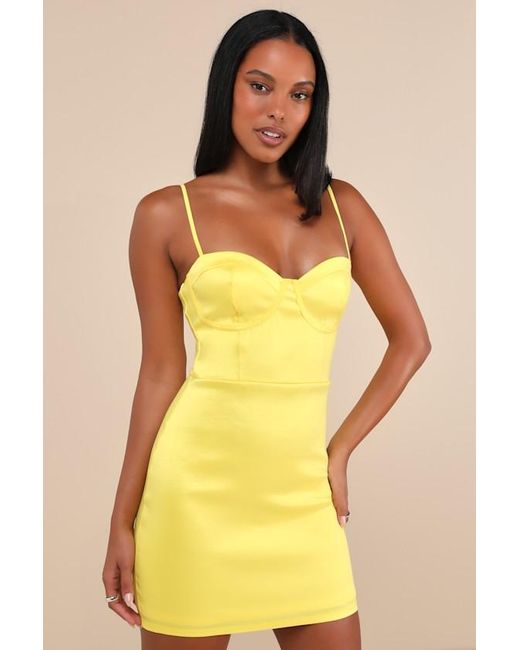 Lulus Yellow Brilliant Flirt Neon Taffeta Bustier Mini Bodycon Dress