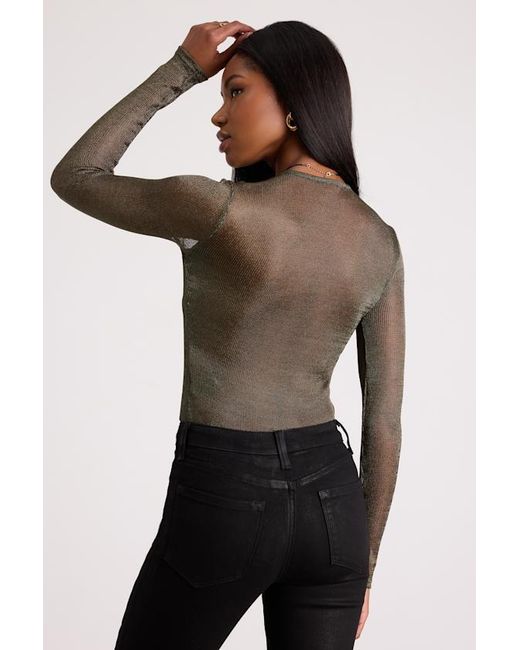 Lulus Gray Kenni Dark Bronze Lurex Sheer Surplice Bodysuit