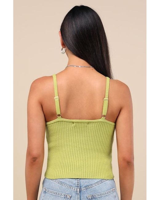 Lulus Green Melika Lime Ribbed Knotted Crop Tank Top
