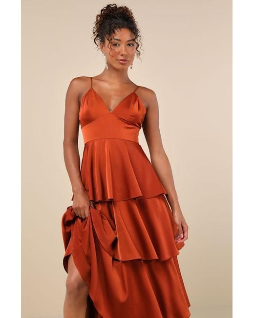Lulus Going With Elegance Satin Tiered Gown | Lyst