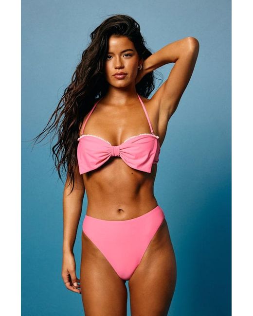 Lulus Pink Cordia Bow Bandeau Bikini Top