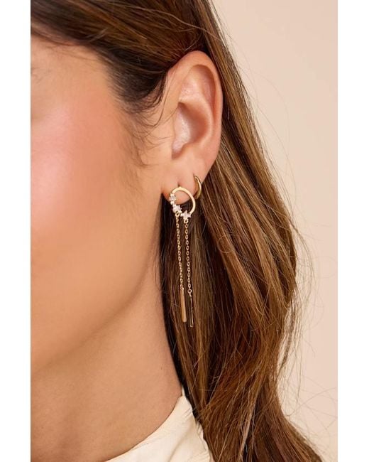 Lulus Natural Clea 14Kt Rhinestone Chain Drop Earrings