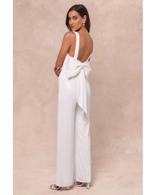 Lulus Natural Feeling Sparkly Sequin Bow Wide-Leg Jumpsuit