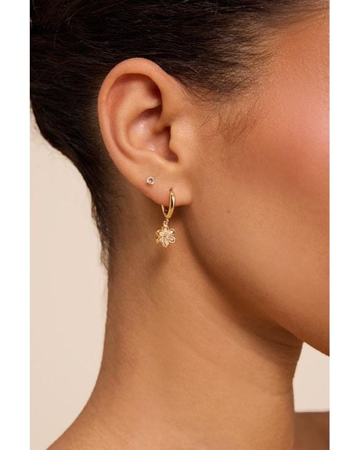 Lulus Natural Taleen Floral Huggie Hoop Earrings