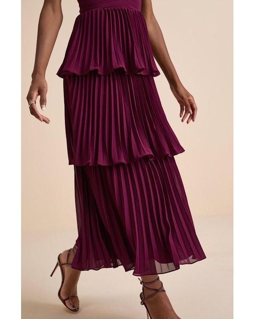 Lulus Pink Seriously Sensational Plum Strapless Tiered Midi Dress