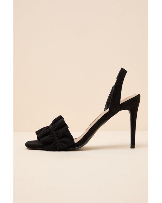 Lulus Black Rosa Suede Ruched High Heel Slingback Sandals