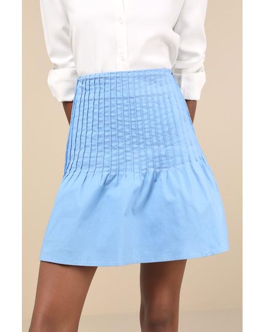 Lulus Blue Exceptional Sweetie Pintuck High-Rise Mini Skirt