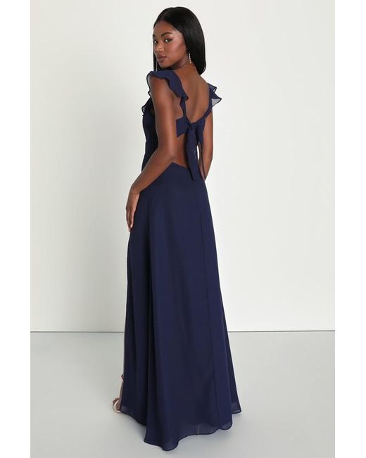 Lulus Blue Sweetest Entrance Ruffled Tie-Back Maxi Dress