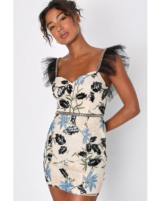 Lulus Show Stopper Cream Embroidered Sequin Bodycon Mini Dress in White
