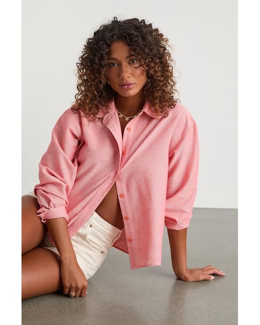 Lulus Pink Verena Bright Striped Collared Button-Up Top