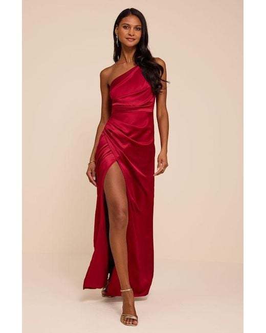 Lulus Red Dreaming Of Elegance Satin One-Shoulder Maxi Dress