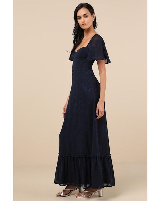 Lulus Blue Tailor Made For You Dark Jacquard Lace-Up Maxi Dress