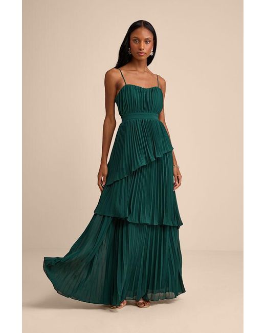 Lulus Green Jehona Pleated Tiered Maxi Dress