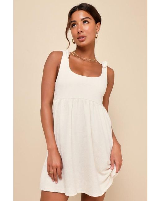 Lulus Natural Cute Certainty Textured Ribbed Knit Tie-Strap Mini Dress