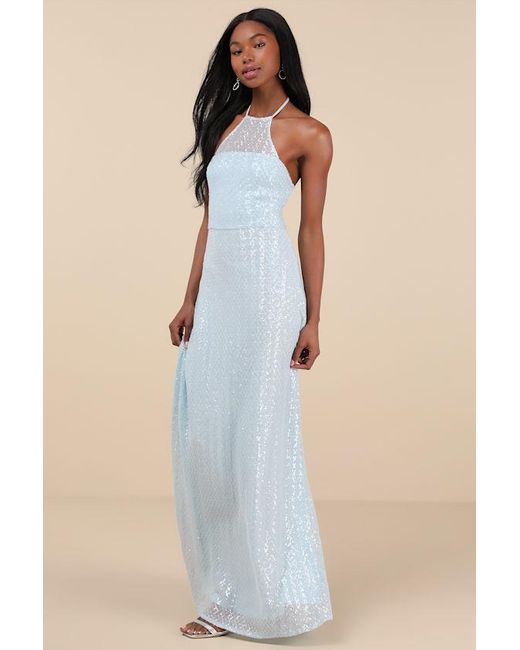 Lulus Blue Kalina Sequin Halter Maxi Dress