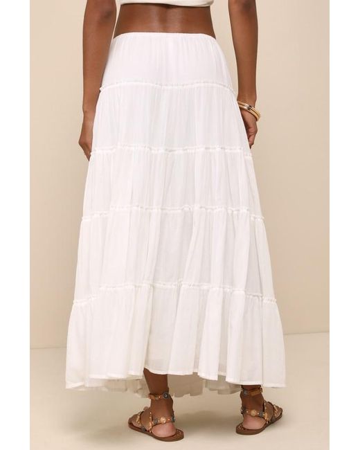 Lulus White Relaxed Charm Gauzy Tiered Drawstring Maxi Skirt