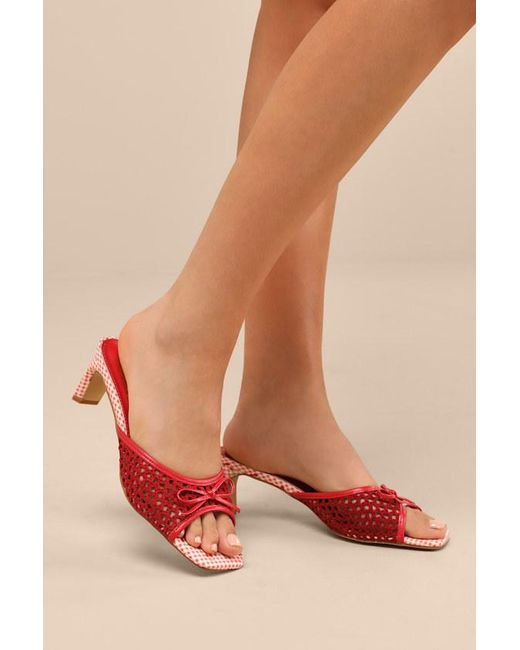 Lulus Brown Winola Gingham High Heel Slide Sandals