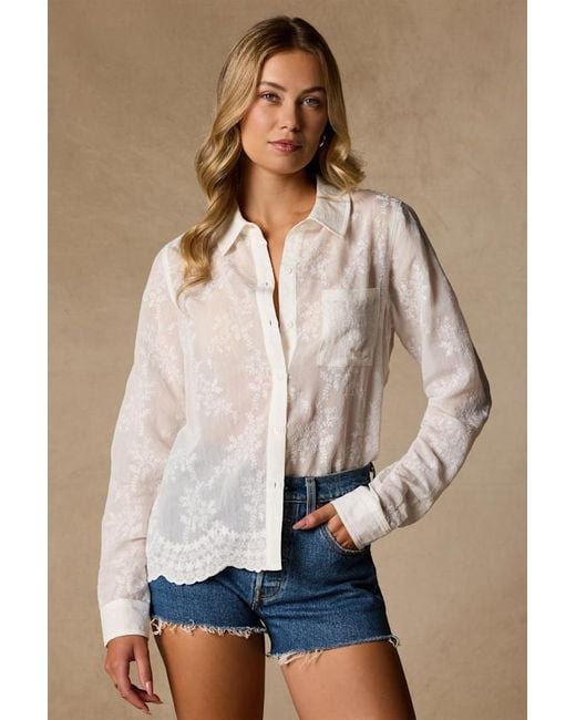 Lulus Blue Merit Embroidered Collared Top