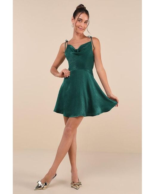 Lulus Green Party With Prosecco Satin Tie-Back Mini Dress