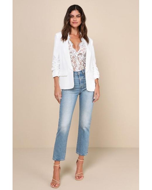 Lulus White Established Excellence Ruched Blazer
