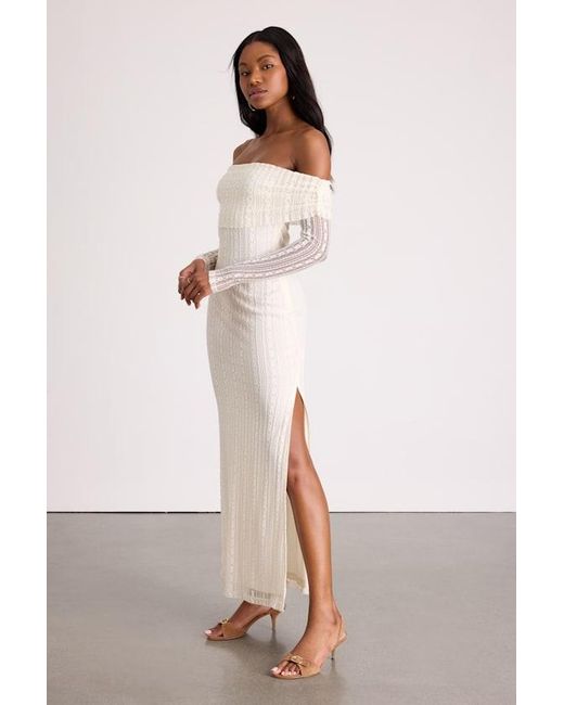 Lulus Natural Eulalie Cream Lace Off-The-Shoulder Maxi Dress