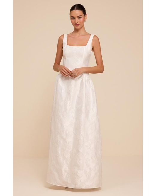 Lulus Natural Danara Floral Jacquard Square-Neck Maxi Dress