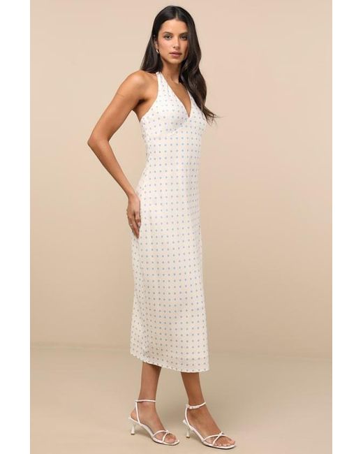 Lulus Natural Meara Ivory And Polka Dot Halter Midi Dress