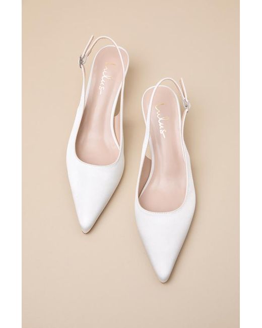 Lulus Natural Agnesca Satin Slingback Kitten Heel Pumps