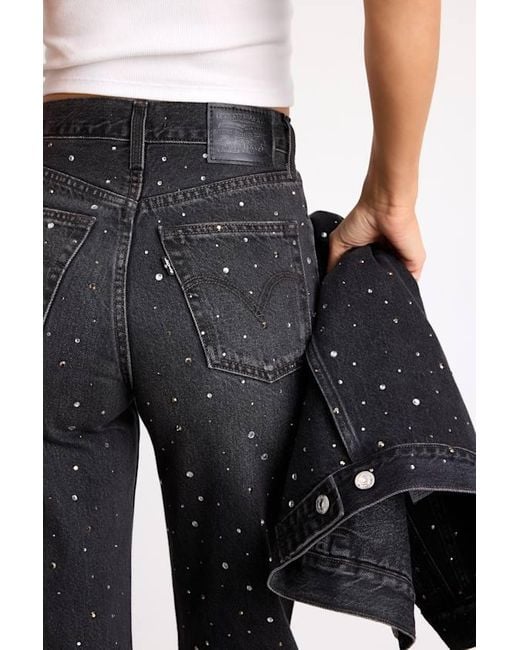 Levi's Black Ribcage Washed Denim Bedazzled Wide-Leg Jeans