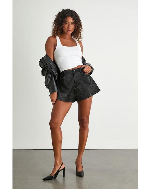 Lulus Black Yvaine Vegan Leather Crocodile-Embossed Shorts